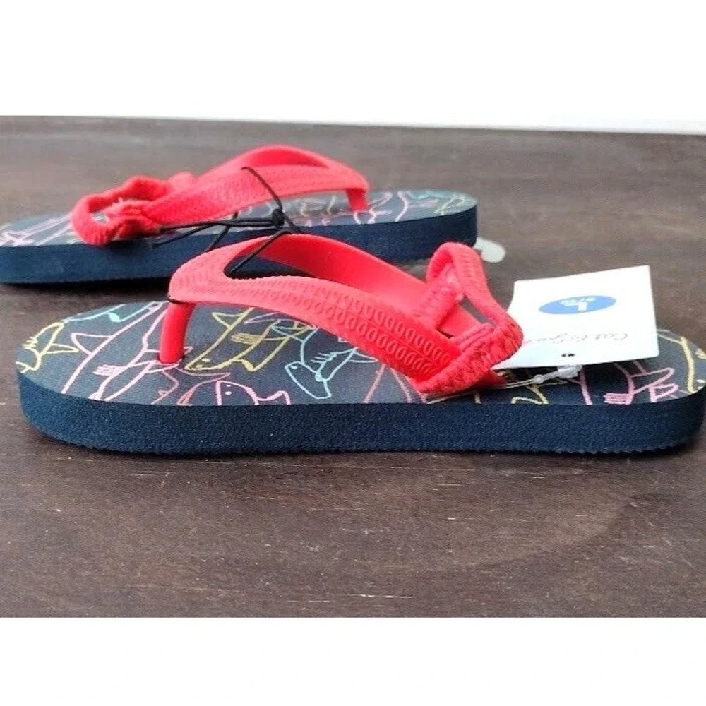 Cat Jack Kids Flip Flops Sandals Shark Print Red‎ Strap Size L 910